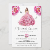 ピンクのキンセアニラのボールガウン牡丹フローラ花 招待状 (正面)