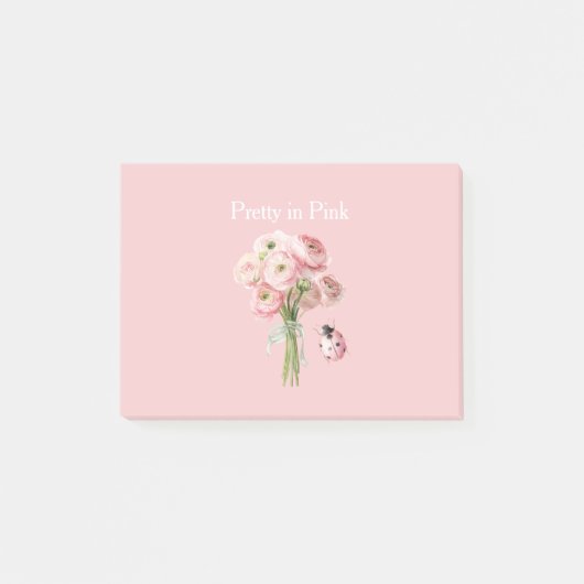 ピンクのキンポウゲの花てんとう虫 ポストイット (正面)