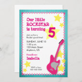 ピンクのギターがカッコいい女の子のロックバースデー 招待状 (正面/裏面)