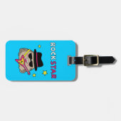 ピンクのギターが付いているかわいく、おもしろいなロックスター ラゲッジタグ (正面横)