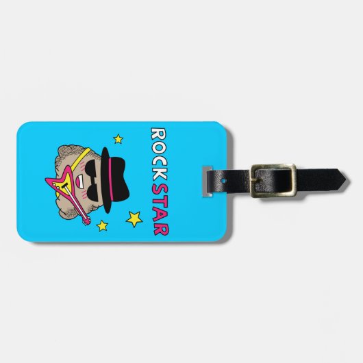 ピンクのギターが付いているかわいく、おもしろいなロックスター ラゲッジタグ (正面横)