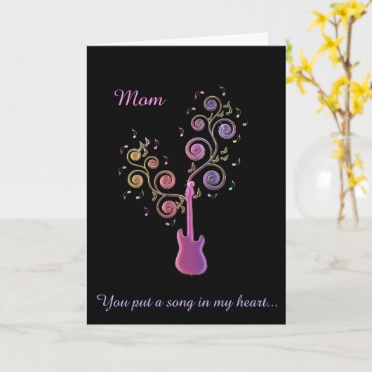 ピンクのギターの木の母の日カード カード (黄色い花)