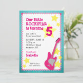 ピンクのギターを持つ女の子ロックスター誕生日 招待状 (スタンド正面)
