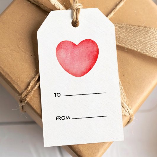 ピンクのギフトタグに水彩ハート ギフトタグ