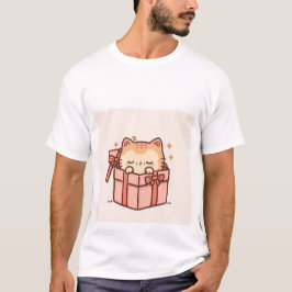 ピンクのギフトボックスのなかで眠るかわいいジンジャー猫 ✨💤 Tシャツ