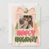 ピンクのギフトボックス 家族またはビジネス用 フラット ホリデー カード (正面)