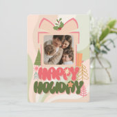 ピンクのギフトボックス 家族またはビジネス用 フラット ホリデー カード (スタンド正面)