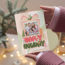 ピンクのギフトボックス 家族やビジネスの フラットホリデーカード