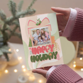 ピンクのギフトボックス 家族やビジネスの フラットホリデーカード シーズンカード