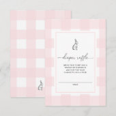 ピンクのギンガムうさぎおむつくじ券カード 招待状 (正面/裏面)