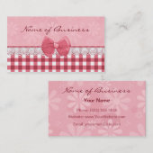 ピンクのギンガムおよびデイジーでかわいらしい 名刺 (正面/裏面)