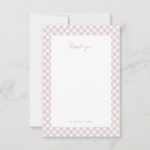 ピンクのギンガムかわいいパーソナライズされた赤ちゃん女の子シャワー サンキューカード (正面)
