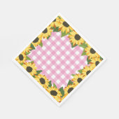 ピンクのギンガムとひまわり スタンダードランチョンナプキン (角)