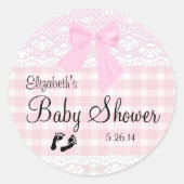 ピンクのギンガムとレースのイメージベビーシャワー – ラウンドシール (正面)