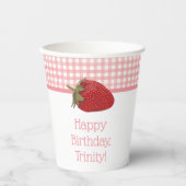 ピンクのギンガムと赤イチゴ 紙コップ (正面)