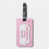 ピンクのギンガムと面取り付き花ラベル ラゲッジタグ (裏面縦)