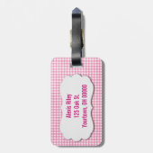 ピンクのギンガムに面取りされたタグ ラゲッジタグ (裏面縦)