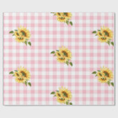 ピンクのギンガムのひまわり ベビーシャワー ラッピングペーパー (フラット)