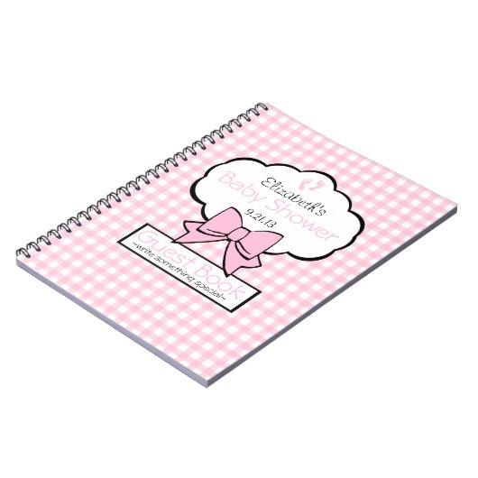 ピンクのギンガムのベビーシャワーの来客名簿 ノートブック (左側)