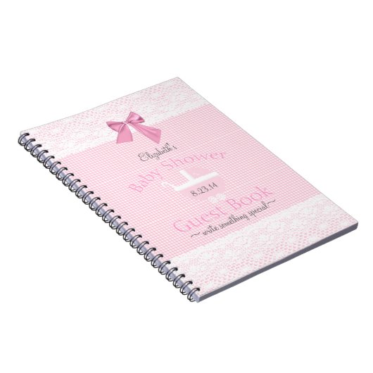ピンクのギンガムのレースのイメージのベビーシャワーの来客名簿| ノートブック (右側)