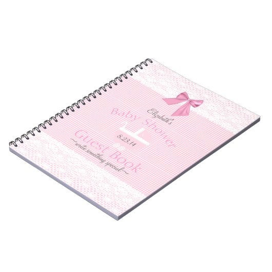 ピンクのギンガムのレースのイメージのベビーシャワーの来客名簿| ノートブック (左側)