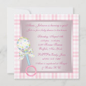 ピンクのギンガムの赤ちゃん女の子のシャワー招待状 招待状 (裏面)