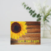 ピンクのギンガムの黄色のヒマワリのモダンな花の花嫁 セーブザデート (スタンド正面)