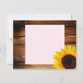 ピンクのギンガムの黄色のヒマワリのモダンな花の花嫁 セーブザデート (裏面)