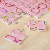 ピンクのギンガムを持つ接眼レンズのレトロのモダンなヒップスター ジグソーパズル (側面)