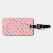 ピンクのギンガムを持つ接眼レンズのレトロのモダンなヒップスター ラゲッジタグ (正面横)