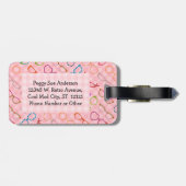 ピンクのギンガムを持つ接眼レンズのレトロのモダンなヒップスター ラゲッジタグ (裏面横)