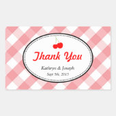 ピンクのギンガムカントリーピクニックレッドさくらんぼ結婚ズ 長方形シール (正面)