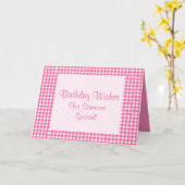 ピンクのギンガムグリーティングカード カード (黄色い花)