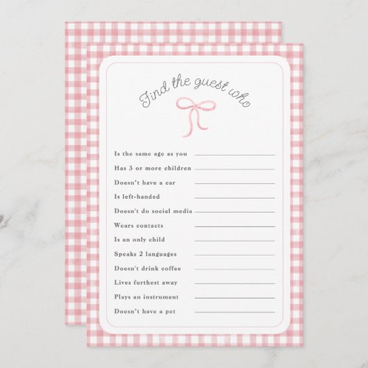 ピンクのギンガムシャワーのゲームを見つける 招待状 (正面/裏面)