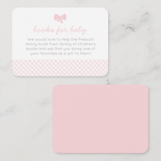 ピンクのギンガムシャワーエンクロージャカード プレイスカード (正面/裏面)