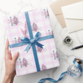 ピンクのギンガムナツクラッカークリスマスラッピング紙 ラッピングペーパー