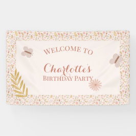 ピンクのギンガムバタフライワイルドフラワー 横断幕