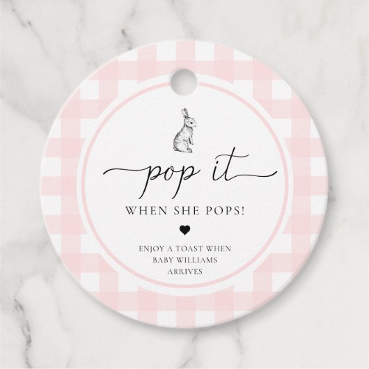 ピンクのギンガムバニーポップ・アートのウサギ彼女がポップ フェイバータグ (正面)