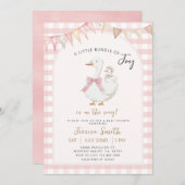 ピンクのギンガムバンドルの喜びガチョウの赤ちゃんシャワー 招待状 (正面/裏面)