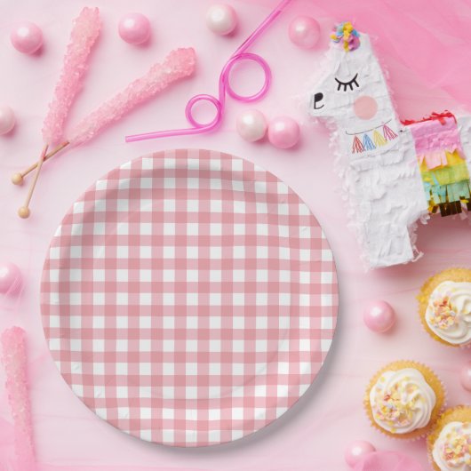 ピンクのギンガムファームの誕生日 ペーパープレート (パーティー)