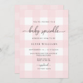 ピンクのギンガムベイビースプリンクル 招待状 (正面/裏面)