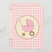 ピンクのギンガムベビーシャワー招待状 招待状 (正面/裏面)