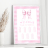 ピンクのギンガムボウ赤ちゃん女の子シャワー着座表 ポスター