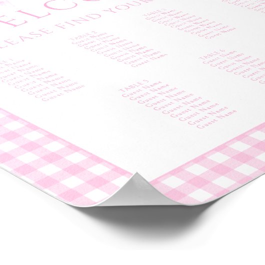 ピンクのギンガムボウ赤ちゃん女の子シャワー着座表 ポスター (角)