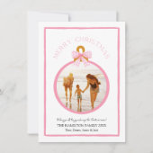 ピンクのギンガムボーコケットのクリスマスフォトカード シーズンカード (正面)