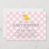 ピンクのギンガムラバーダッキーベビーシャワー 招待状 (正面)