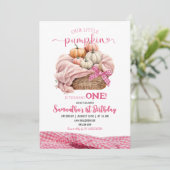 ピンクのギンガムリトルパンプキン誕生日 招待状 (スタンド正面)