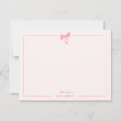 ピンクのギンガムリボン ベイビー キッズ パーソナライズ ステーショナリー ノートカード (正面)