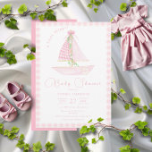 ピンクのギンガム小さなカツオモダンーパーの赤ちゃんシャワー 招待状