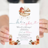 ピンクのギンガム彼または彼女の青いカボチャ性別を明かす 招待状